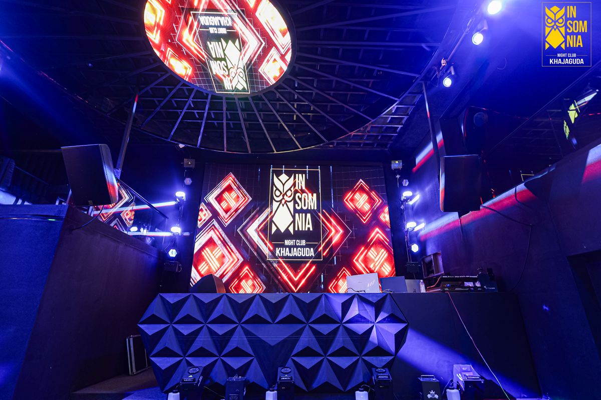 DJ booth and LED stage wall — Insomnia Night Club, Khajaguda, Hyderabad
