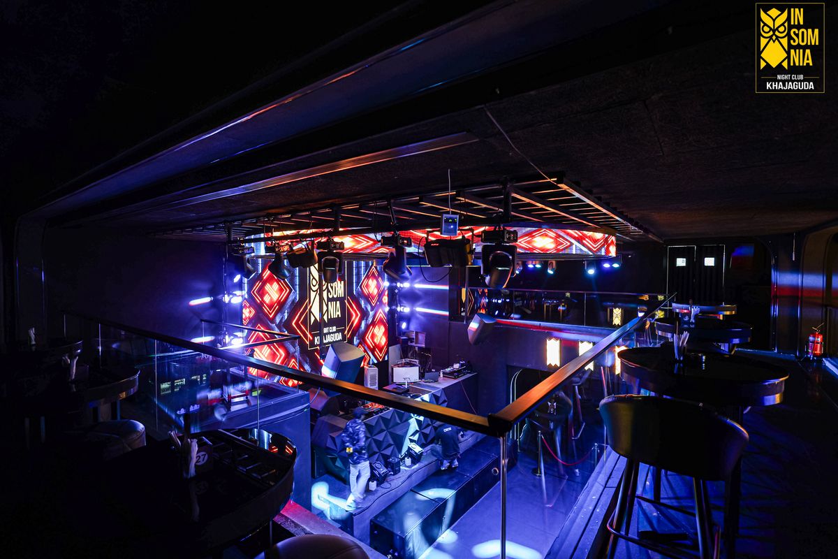 The dance floor seen from the mezzanine — Insomnia Night Club, Khajaguda, Hyderabad