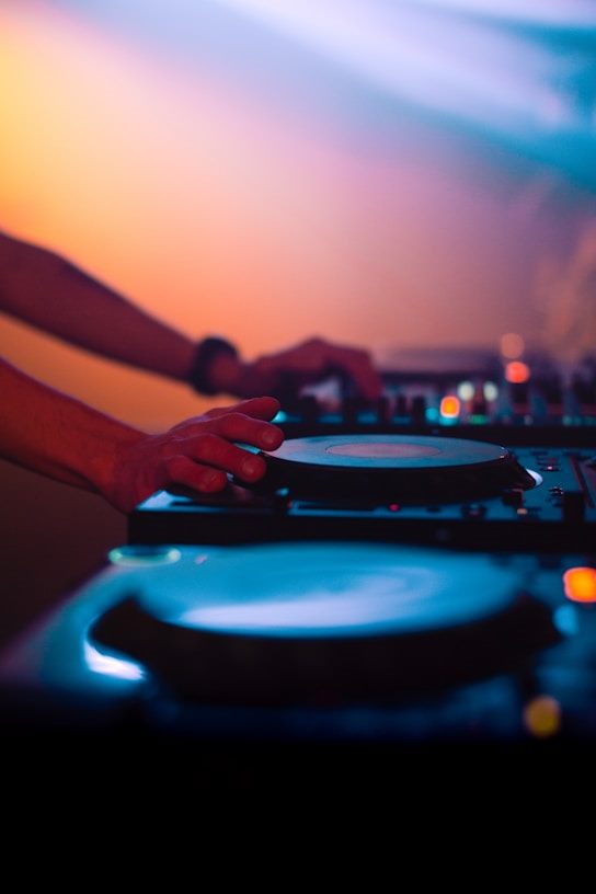 Turntable close-up in blue light — Insomnia Night Club, Hyderabad