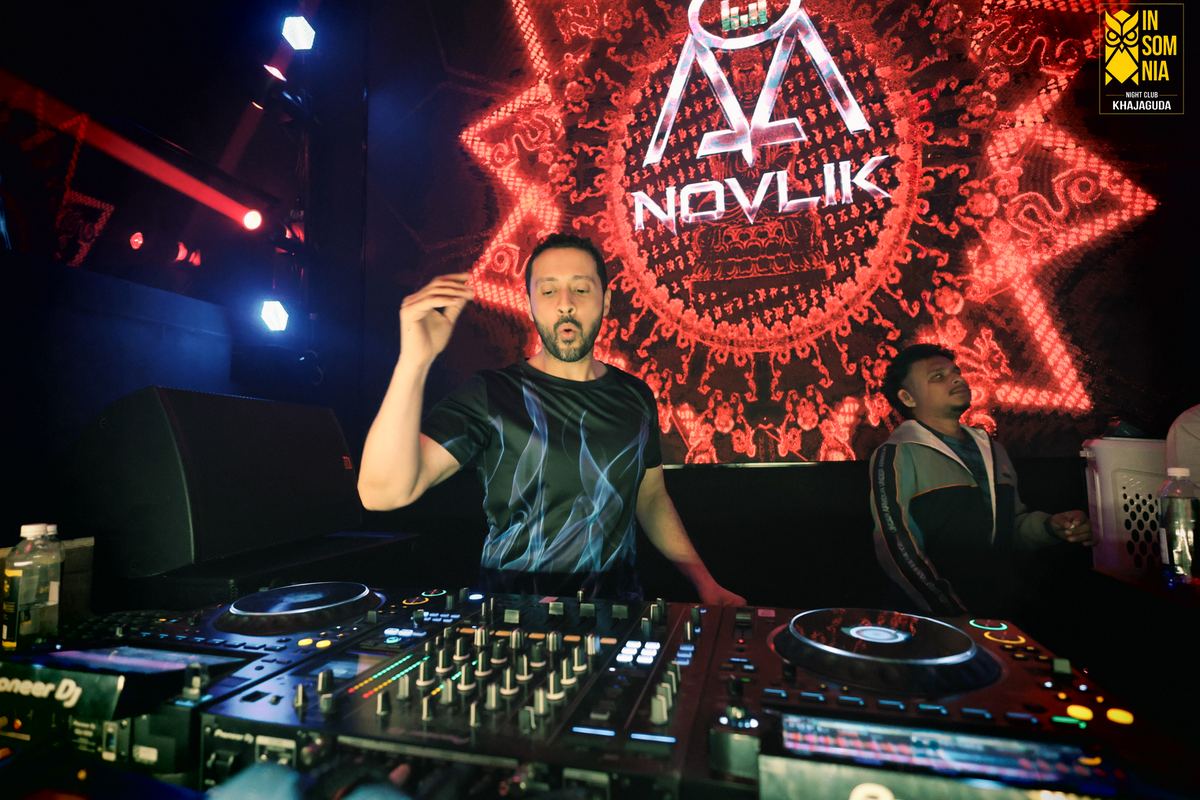 Confetti and lights over the crowd — Insomnia Night Club, Khajaguda, Hyderabad